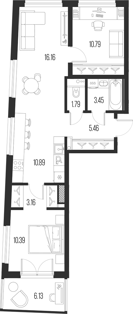 Планировка — Новая земля, 3-комн., 62 м²