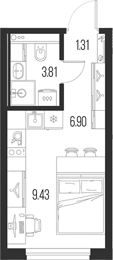 Планировка — Новая земля, Студия, 21 м²