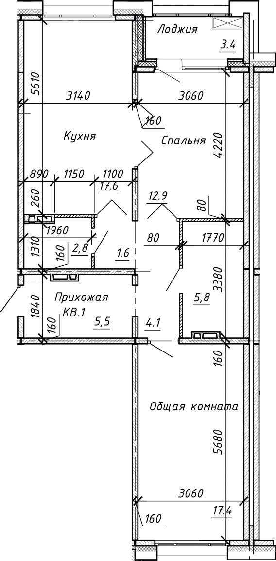 Планировка — Сибирь, 3-комн., 68 м²