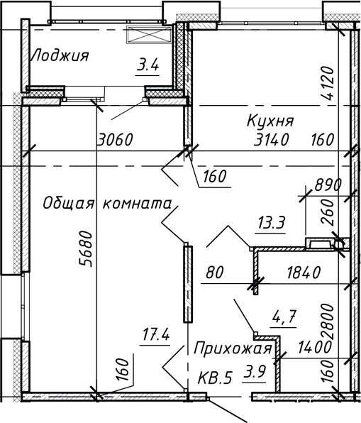 Планировка — Сибирь, 1-комн., 39 м²
