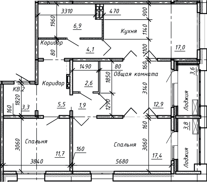Планировка — Сибирь, 4-комн., 83 м²