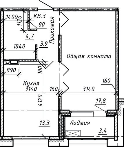 Планировка — Сибирь, 1-комн., 40 м²