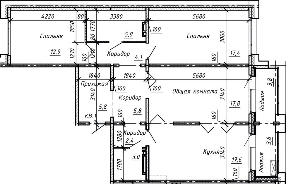 Планировка — Сибирь, 4-комн., 93 м²