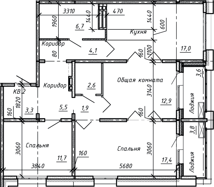 Планировка — Сибирь, 4-комн., 83 м²