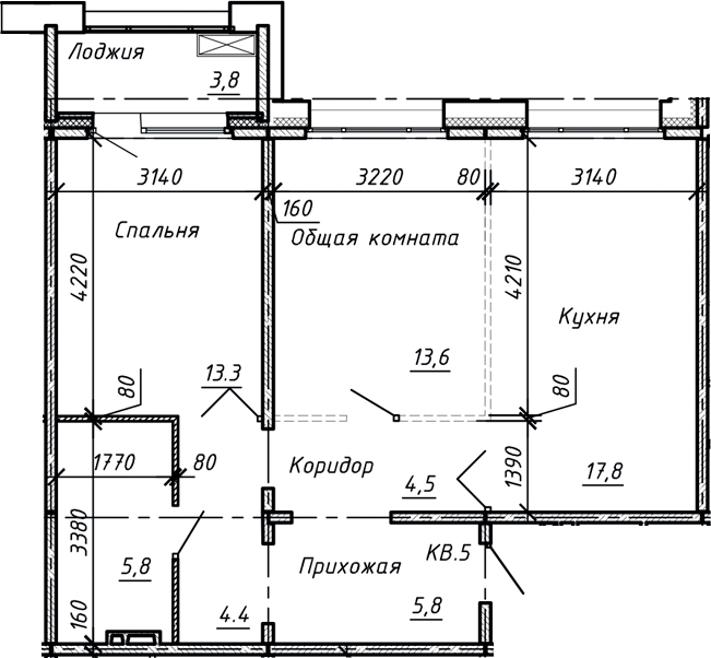 Планировка — Сибирь, 3-комн., 65 м²