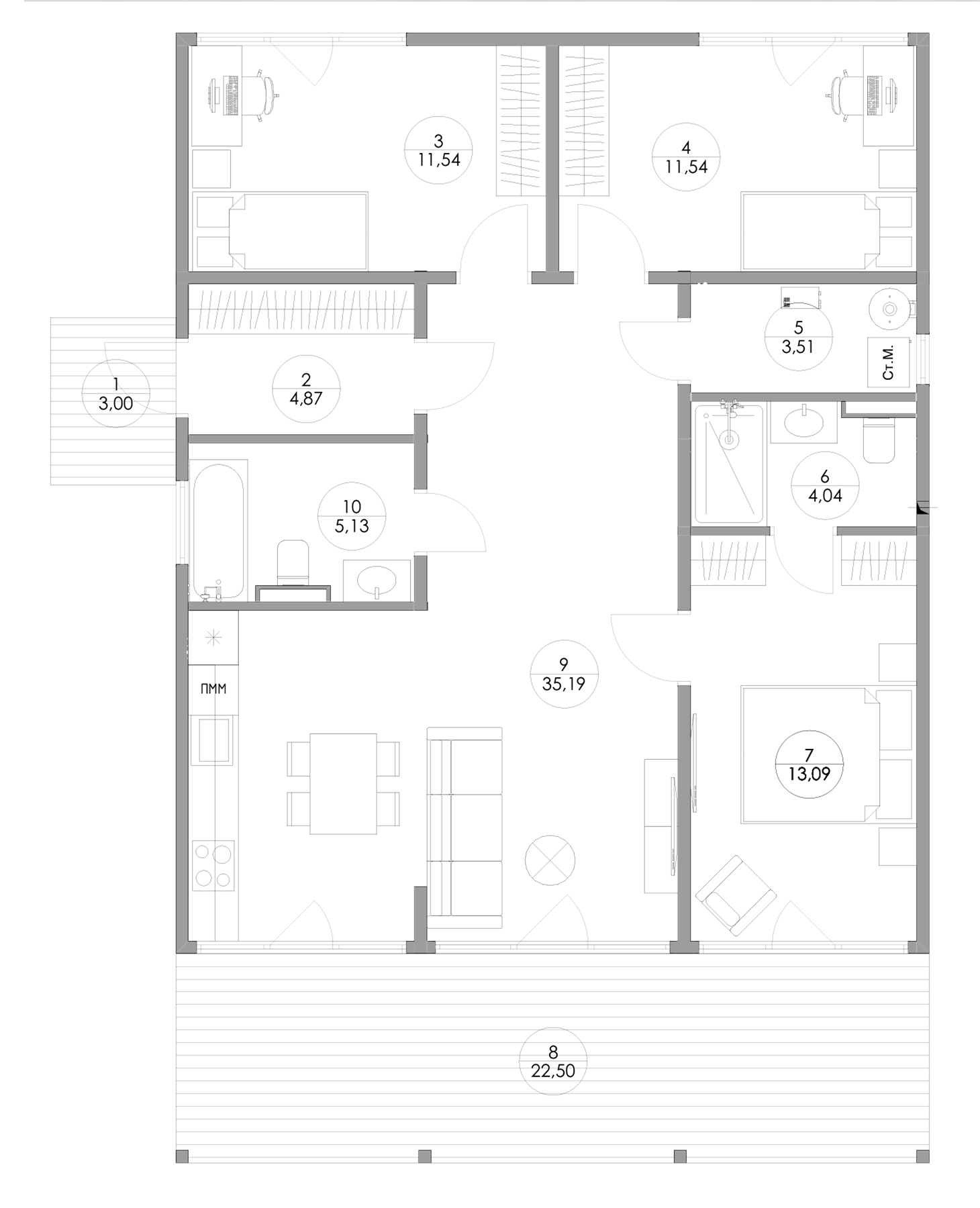 Планировка — Коттеджный поселок Тиммолово, 3-комн., 92 м²