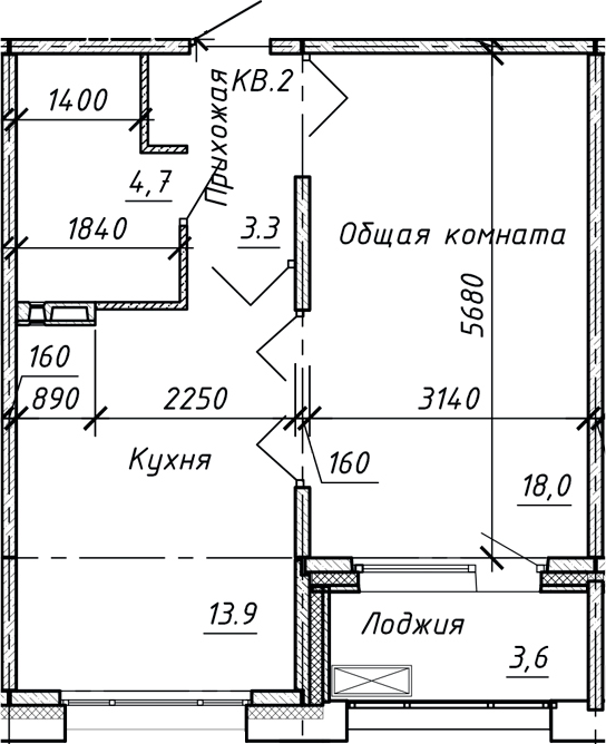 Планировка — Сибирь, 1-комн., 40 м²