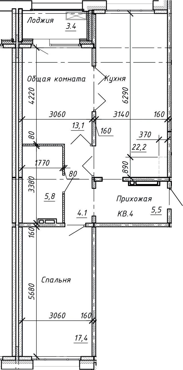 Планировка — Сибирь, 3-комн., 68 м²