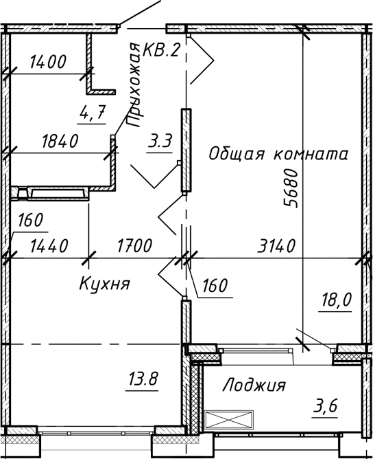 Планировка — Сибирь, 1-комн., 40 м²