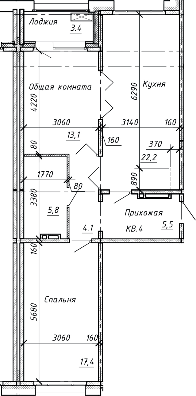 Планировка — Сибирь, 3-комн., 68 м²