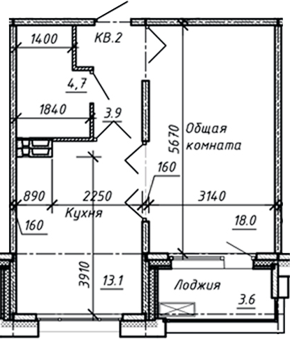 Планировка — Сибирь, 1-комн., 40 м²
