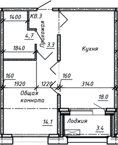 Планировка — Сибирь, 1-комн., 40 м²