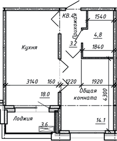 Планировка — Сибирь, 2-комн., 40 м²