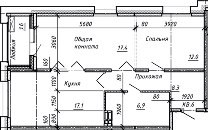 Планировка — Сибирь, 3-комн., 62 м²