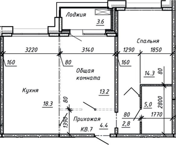 Планировка — Сибирь, 3-комн., 58 м²