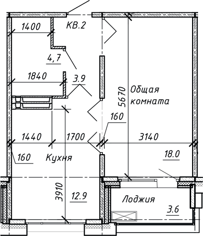 Планировка — Сибирь, 1-комн., 39 м²