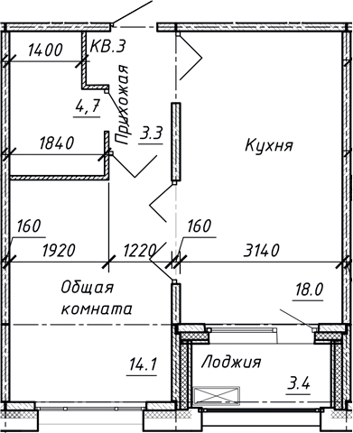 Планировка — Сибирь, 1-комн., 40 м²