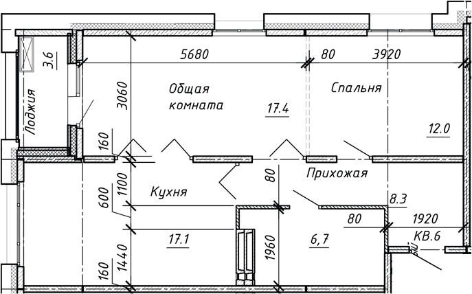 Планировка — Сибирь, 3-комн., 61 м²