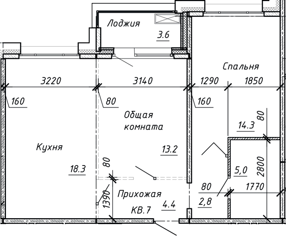 Планировка — Сибирь, 3-комн., 58 м²