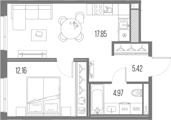 Планировка — Legenda Васильевского, 2-комн., 40 м²