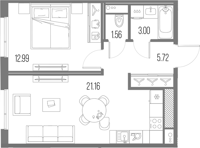 Планировка — Legenda Васильевского, 2-комн., 44 м²
