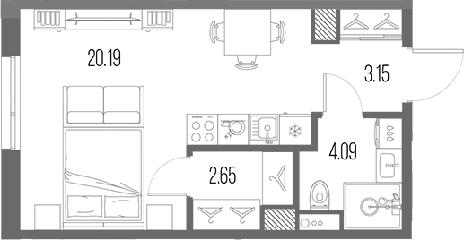 Планировка — Legenda Васильевского, Студия, 30 м²