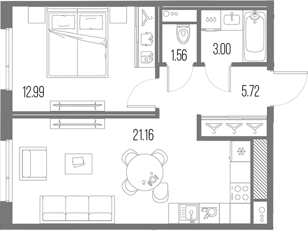 Планировка — Legenda Васильевского, 2-комн., 44 м²