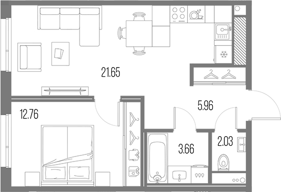 Планировка — Legenda Васильевского, 2-комн., 46 м²