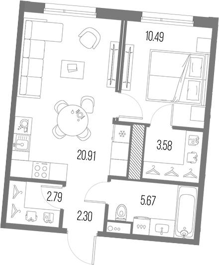 Планировка — Legenda Васильевского, 2-комн., 46 м²