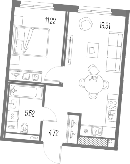 Планировка — Legenda Васильевского, 2-комн., 41 м²
