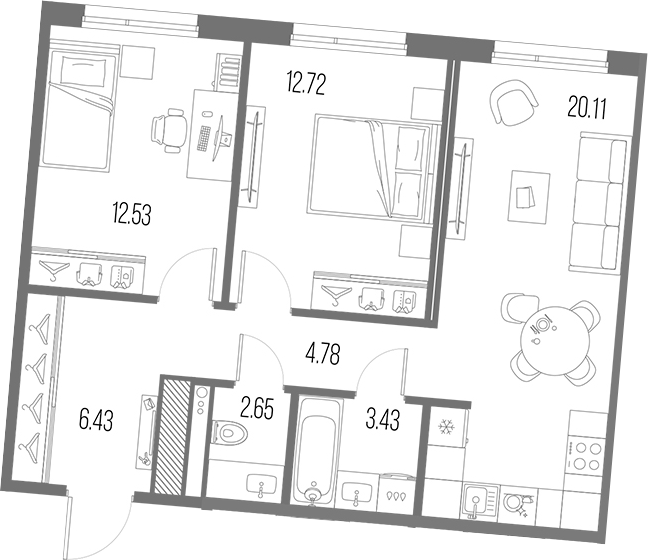 Планировка — Legenda Васильевского, 3-комн., 63 м²