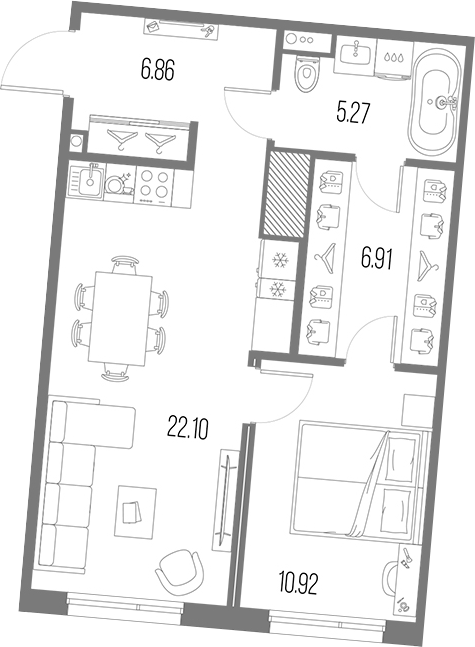 Планировка — Legenda Васильевского, 2-комн., 52 м²