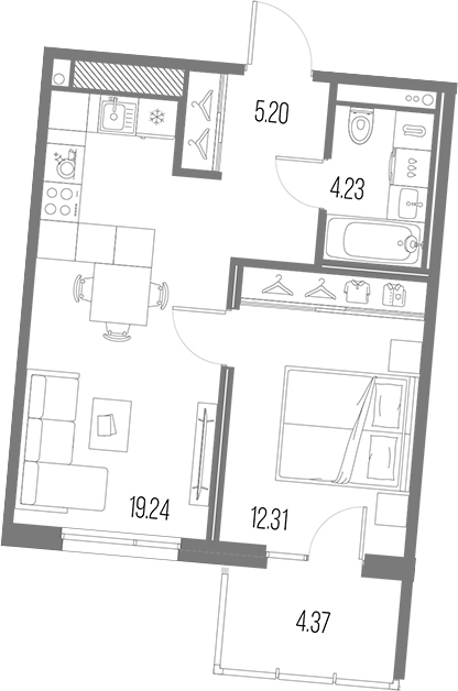 Планировка — Legenda Васильевского, 2-комн., 41 м²