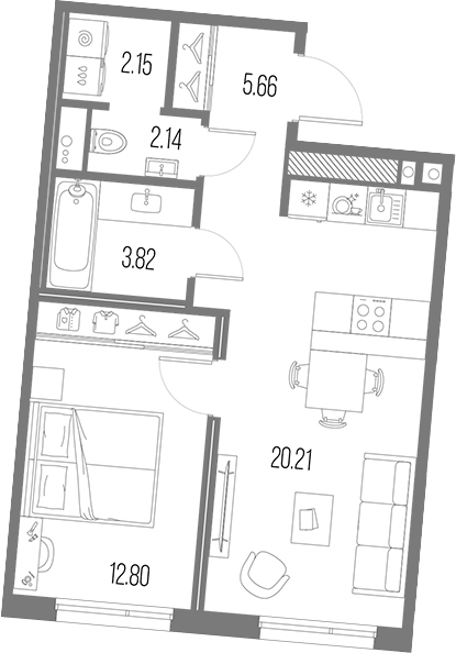 Планировка — Legenda Васильевского, 2-комн., 47 м²