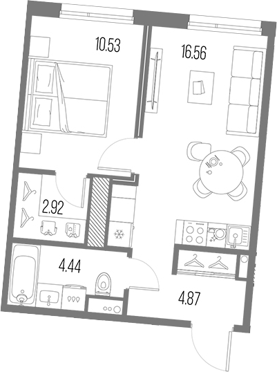 Планировка — Legenda Васильевского, 2-комн., 39 м²