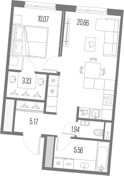 Планировка — Legenda Васильевского, 2-комн., 47 м²