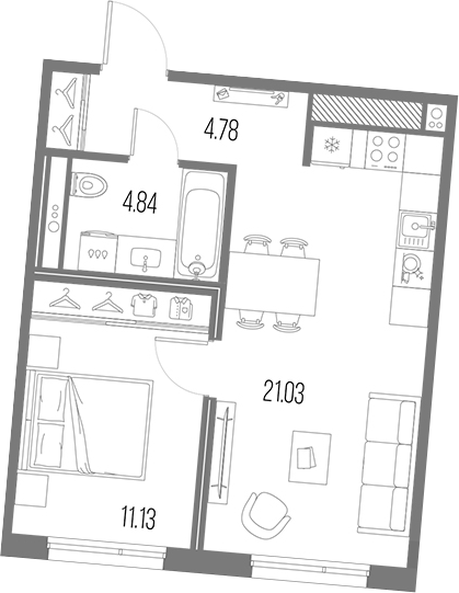 Планировка — Legenda Васильевского, 2-комн., 42 м²