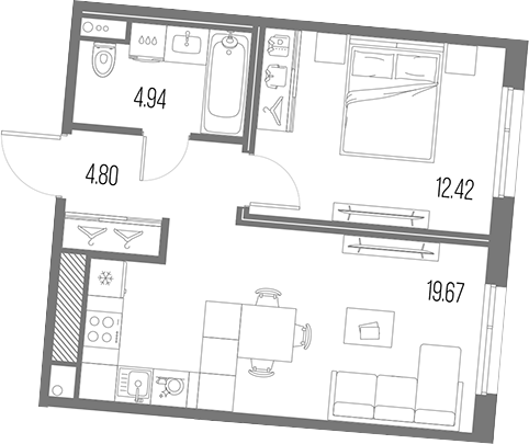 Планировка — Legenda Васильевского, 2-комн., 42 м²