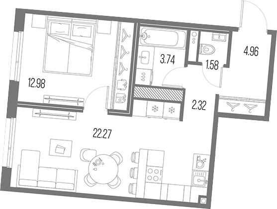 Планировка — Legenda Васильевского, 2-комн., 48 м²