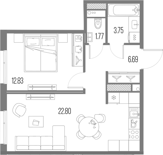Планировка — Legenda Васильевского, 2-комн., 48 м²
