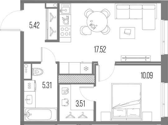 Планировка — Legenda Васильевского, 2-комн., 42 м²