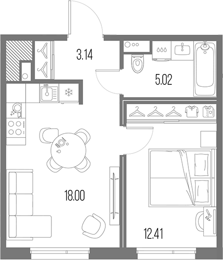 Планировка — Legenda Васильевского, 2-комн., 39 м²