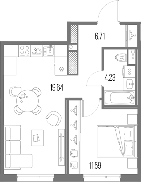 Планировка — Legenda Васильевского, 2-комн., 42 м²