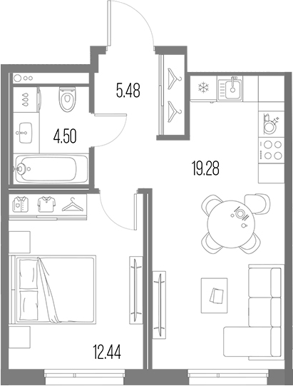 Планировка — Legenda Васильевского, 2-комн., 42 м²