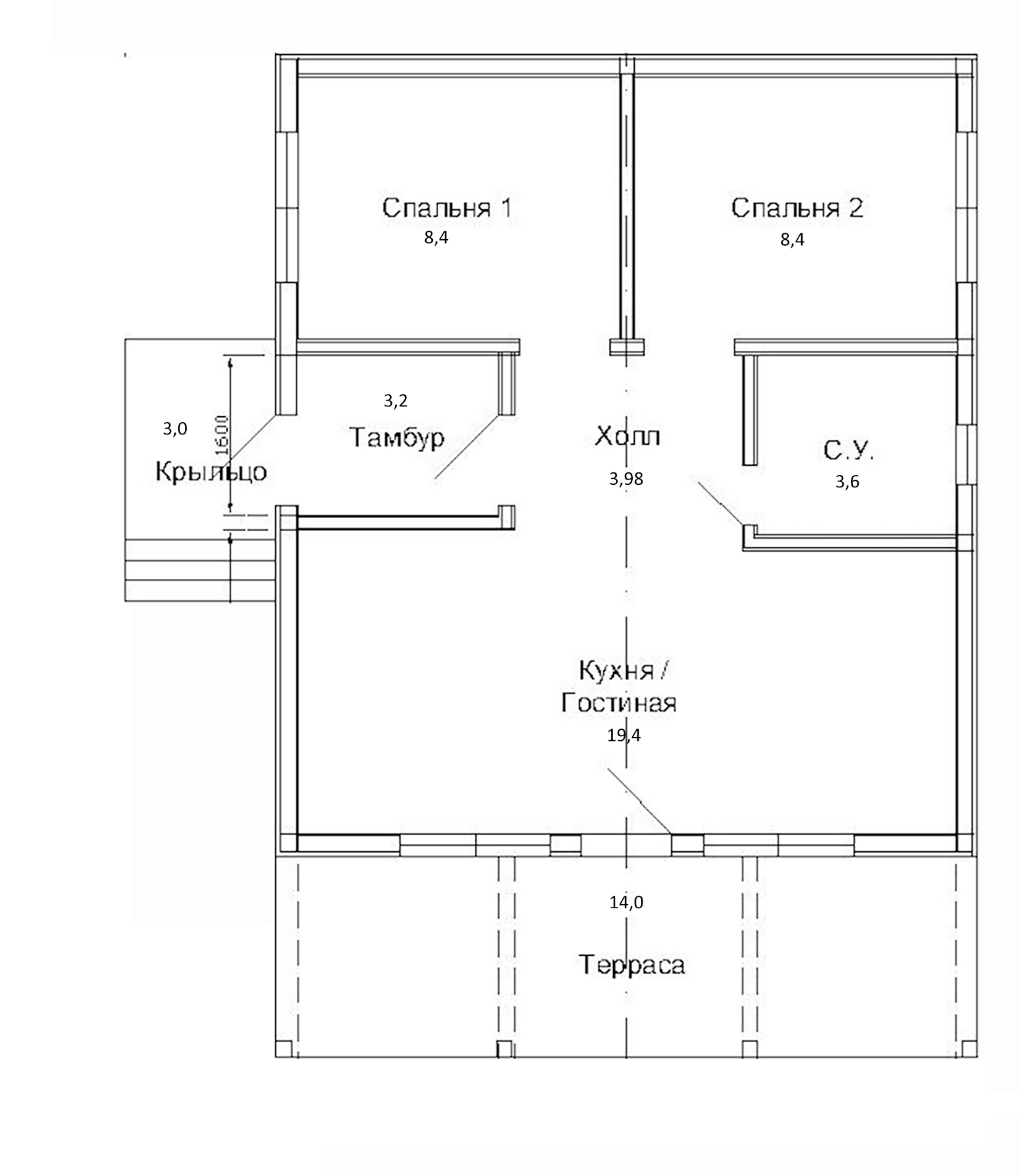 Планировка — Коттеджный поселок Мурава, 2-комн., 56 м²