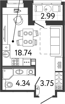 Планировка — Ultra City 3.0, Студия, 27 м²