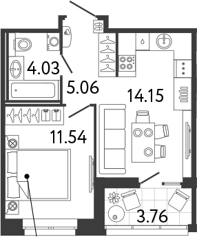 Планировка — Ultra City 3.0, 1-комн., 35 м²