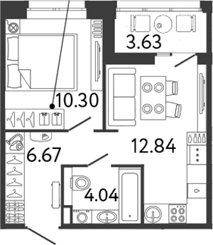 Планировка — Ultra City 3.0, 1-комн., 34 м²