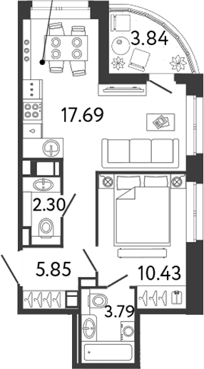 Планировка — Ultra City 3.0, 2-комн., 40 м²