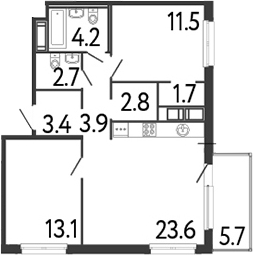 Планировка — Передвижники, 3-комн., 67 м²